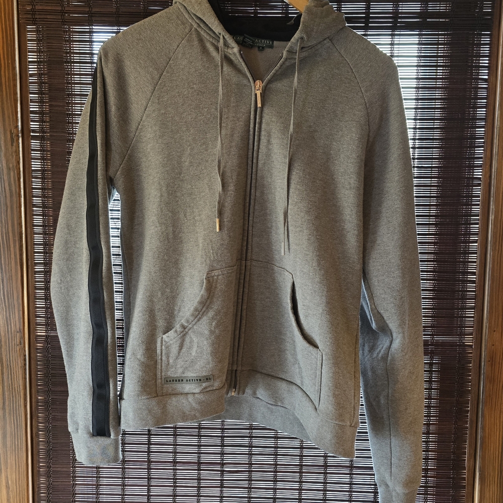 Lauren Active By Ralph Lauren Women's Gray Hoodie, Med, Full Zip